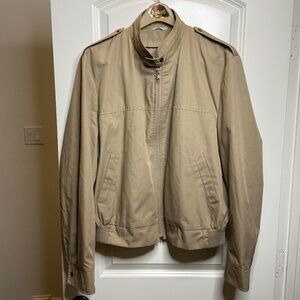 Retro Bomber Jacket; Classic Tan Poly-Cotton; 42R; Snap Cuffs; EUC